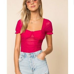 Superdown Pamela Ruched Mesh Top